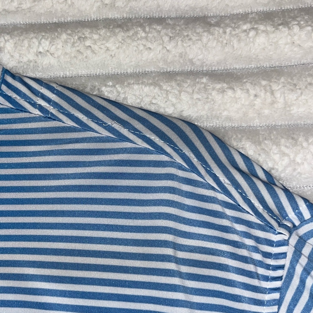 FootJoy FJ Men's Blue and White Striped 3 Button Golf Polo Shirt Size M - Picture 6 of 9